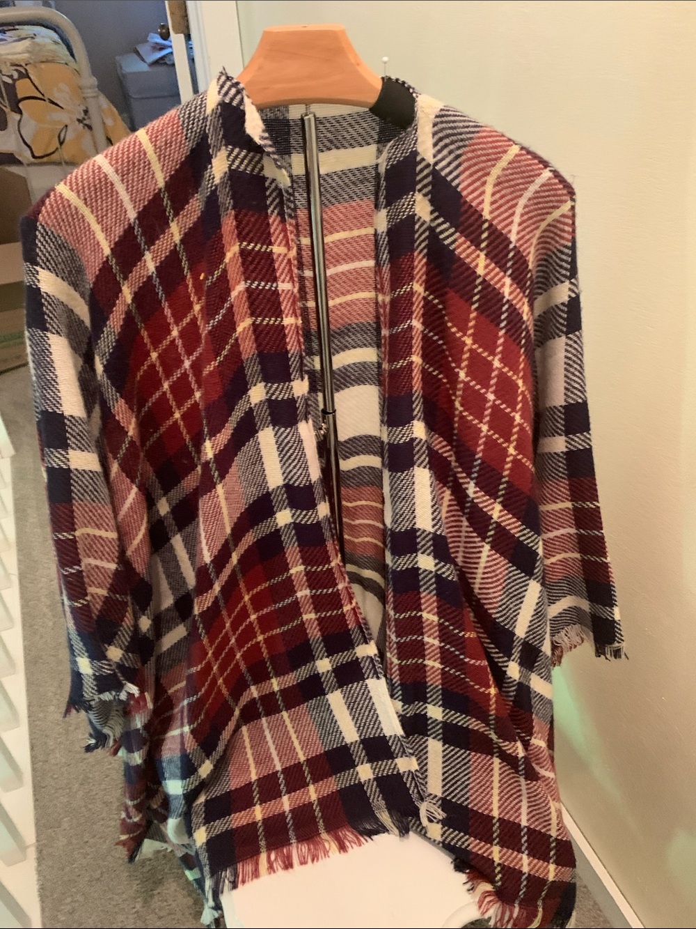 Hand Crafted Plaid Wrap Scarf in Burgundy, Navy & Cream